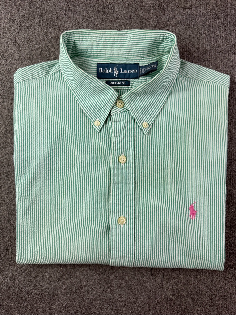 Ralph Lauren Custom Fit Mens 100% Cotton Seersucker S/S Button Down Shirt Sz XL